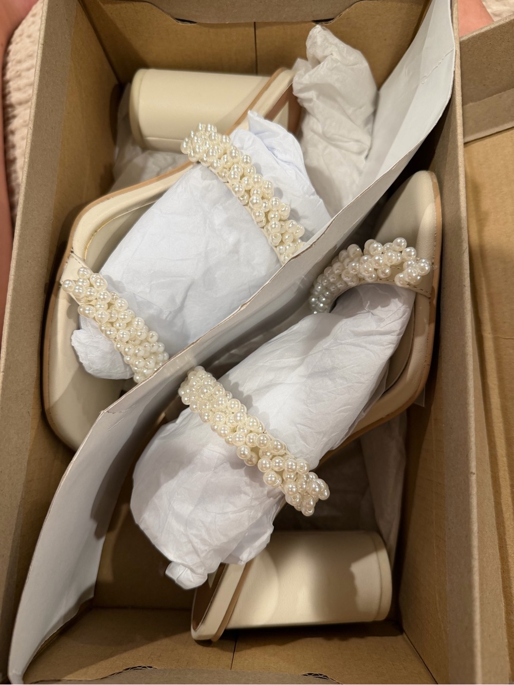 Dolce Vita Pearl-Strap Cream Block Heel Sandals